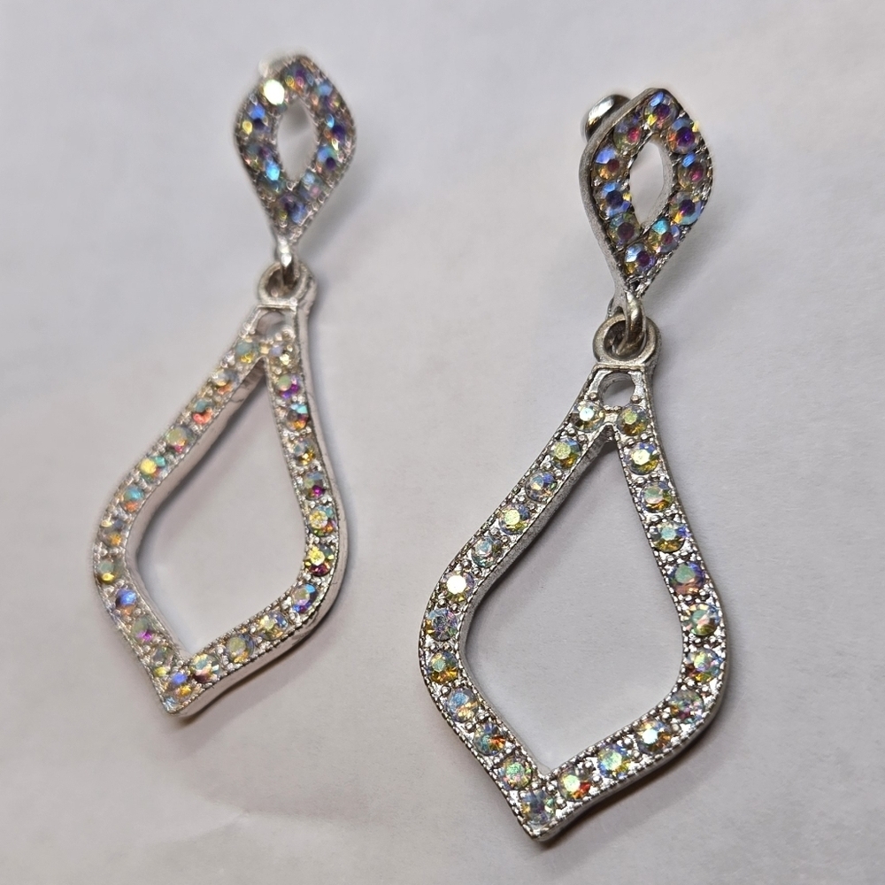 Silver Tone Multicolor AB Rhinestones Drop Earrings - Picture 4 of 16